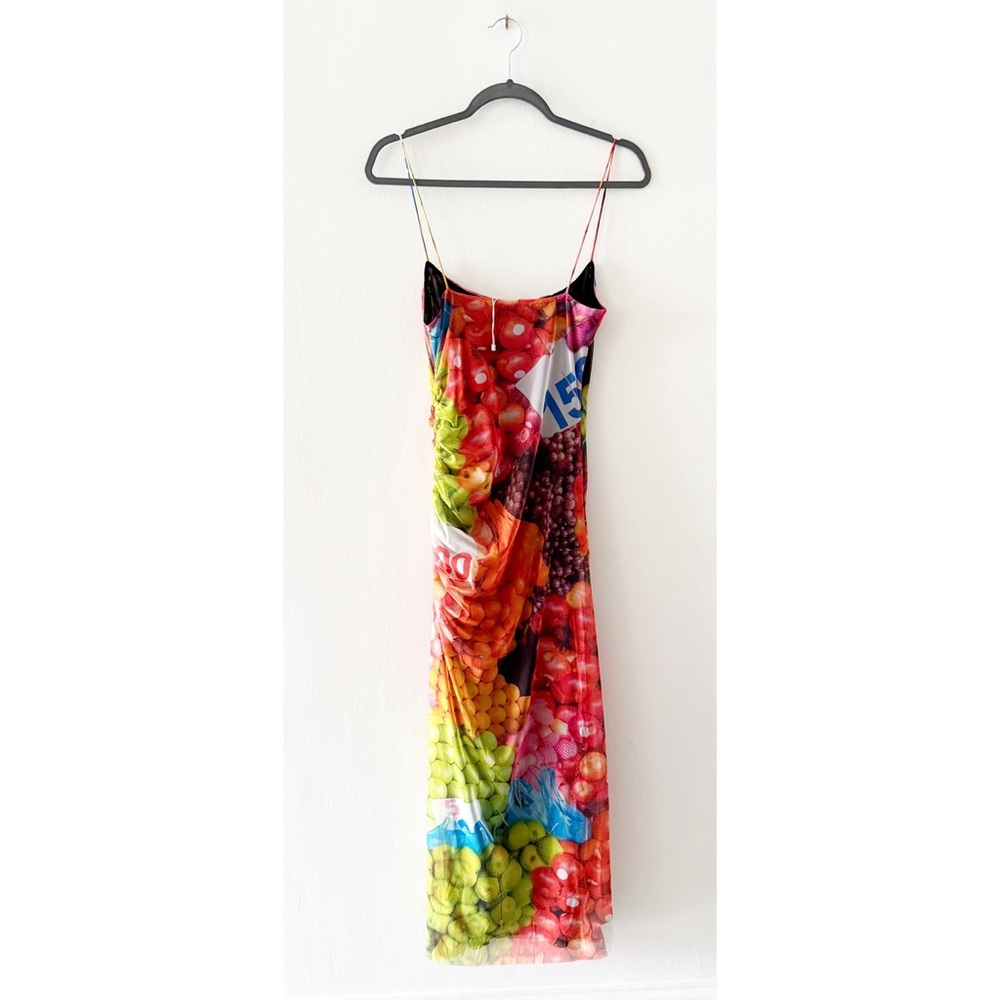 NEW Zara Fruit Stand Print Mesh Ruched Midi Bodycon Dress Size Medium (M) - Picture 6 of 6